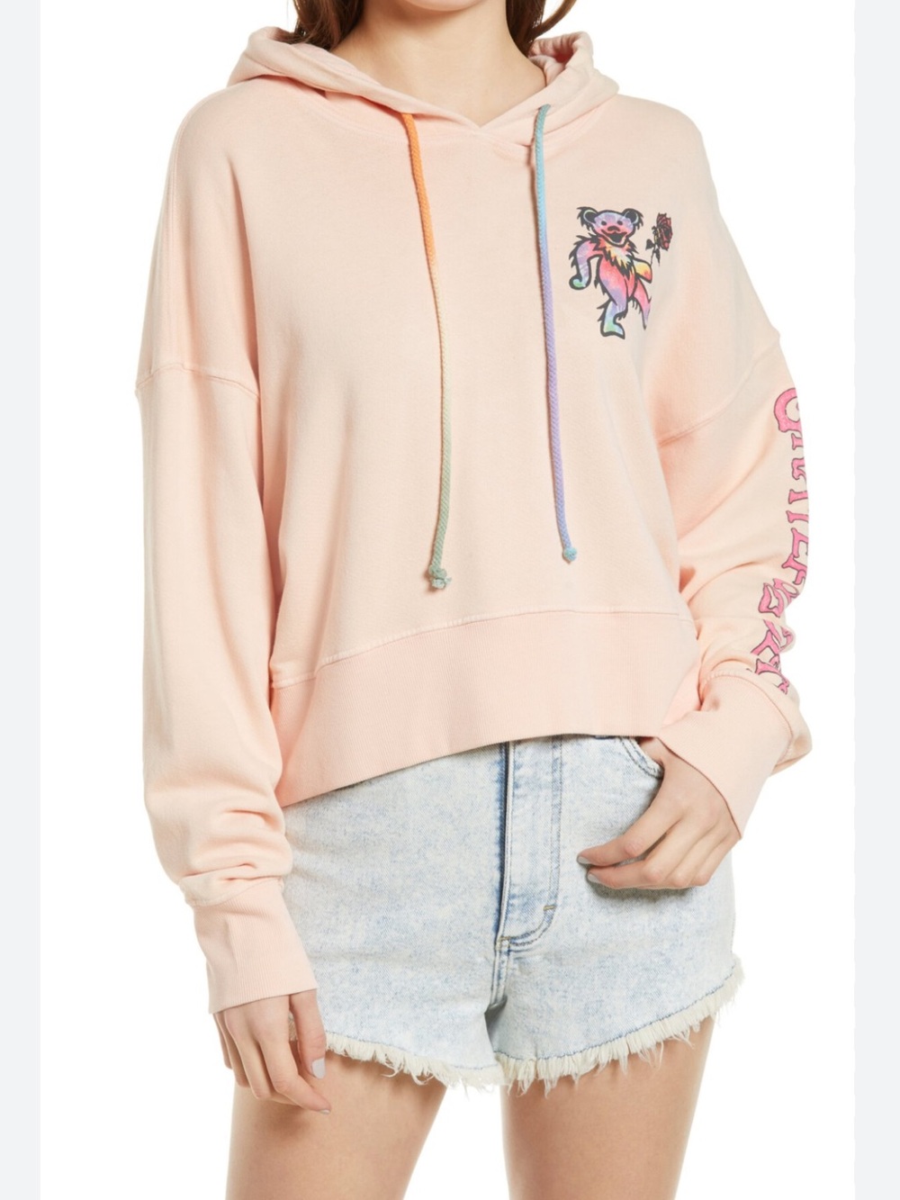 REVOLVE Daydreamer Greateful Dead Tie Dye Bear Coral Reef Graphic Crop Hoodie M